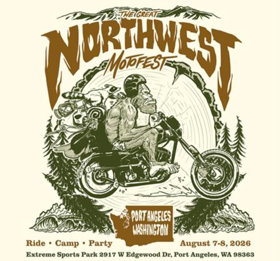 Motorcycles gathered at Northwest Motofest in Port Angeles, Washington.