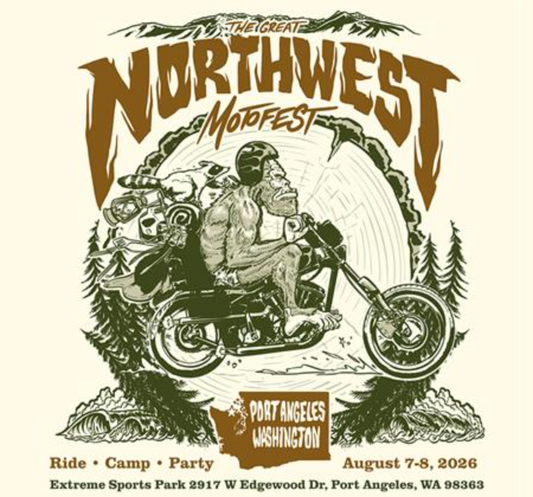 Motorcycles gathered at Northwest Motofest in Port Angeles, Washington.
