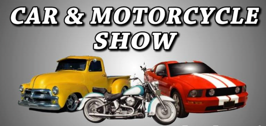 Classic cars and custom motorcycles on display at the 2026 Wheels n Chrome American Freedom Car/Motorcycle Show in Marion, Indiana.
