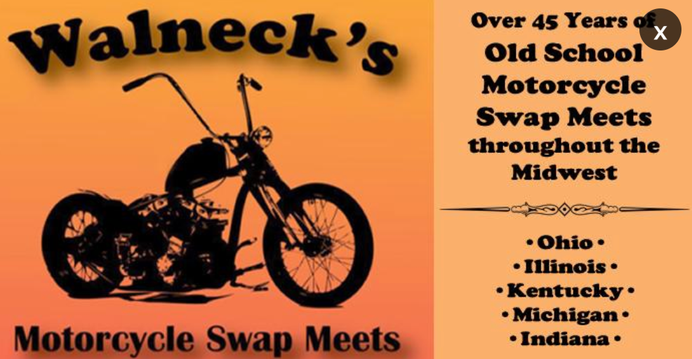 Motorcycle parts vendors and classic bikes at Walneck's Motorcycle Swap Meet in Shepherdsville, Kentucky.