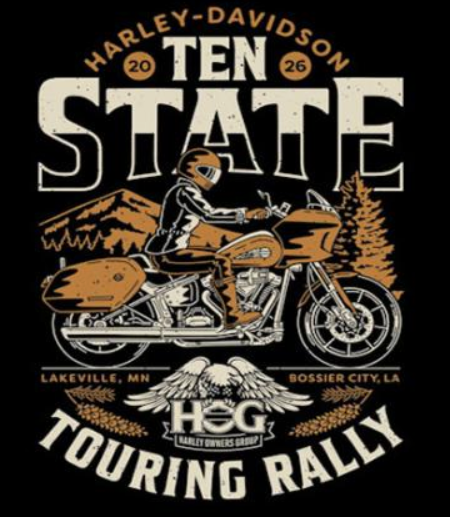 Harley-Davidson riders participating in the 10 State H.O.G. Touring Rally 2026 in Lakeville, Minnesota.