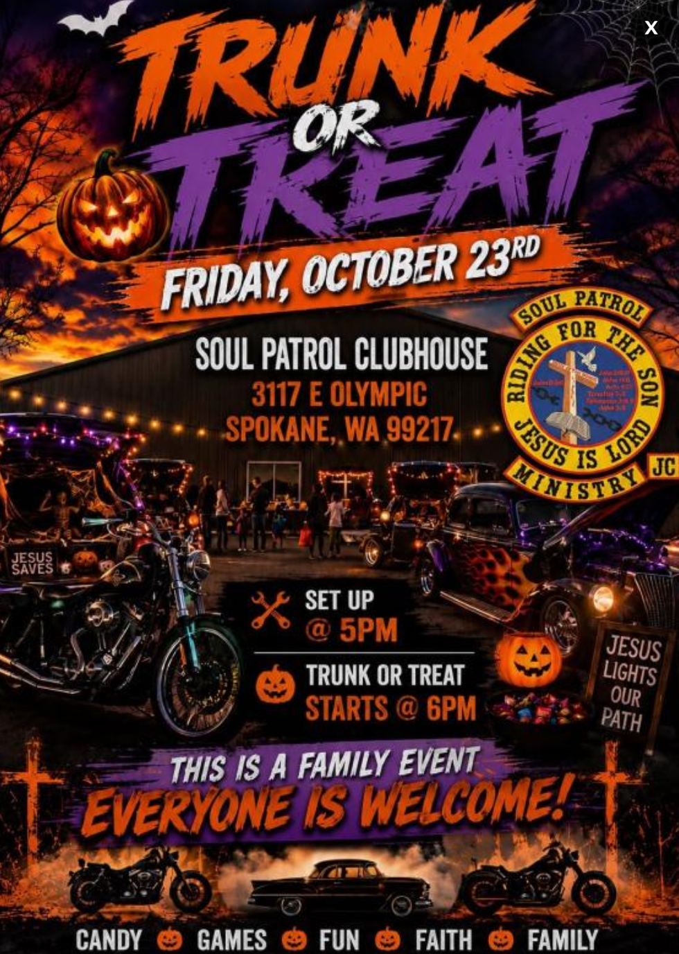Trunk or Treat with Soul Patrol Ministry: Oct 23, 2026