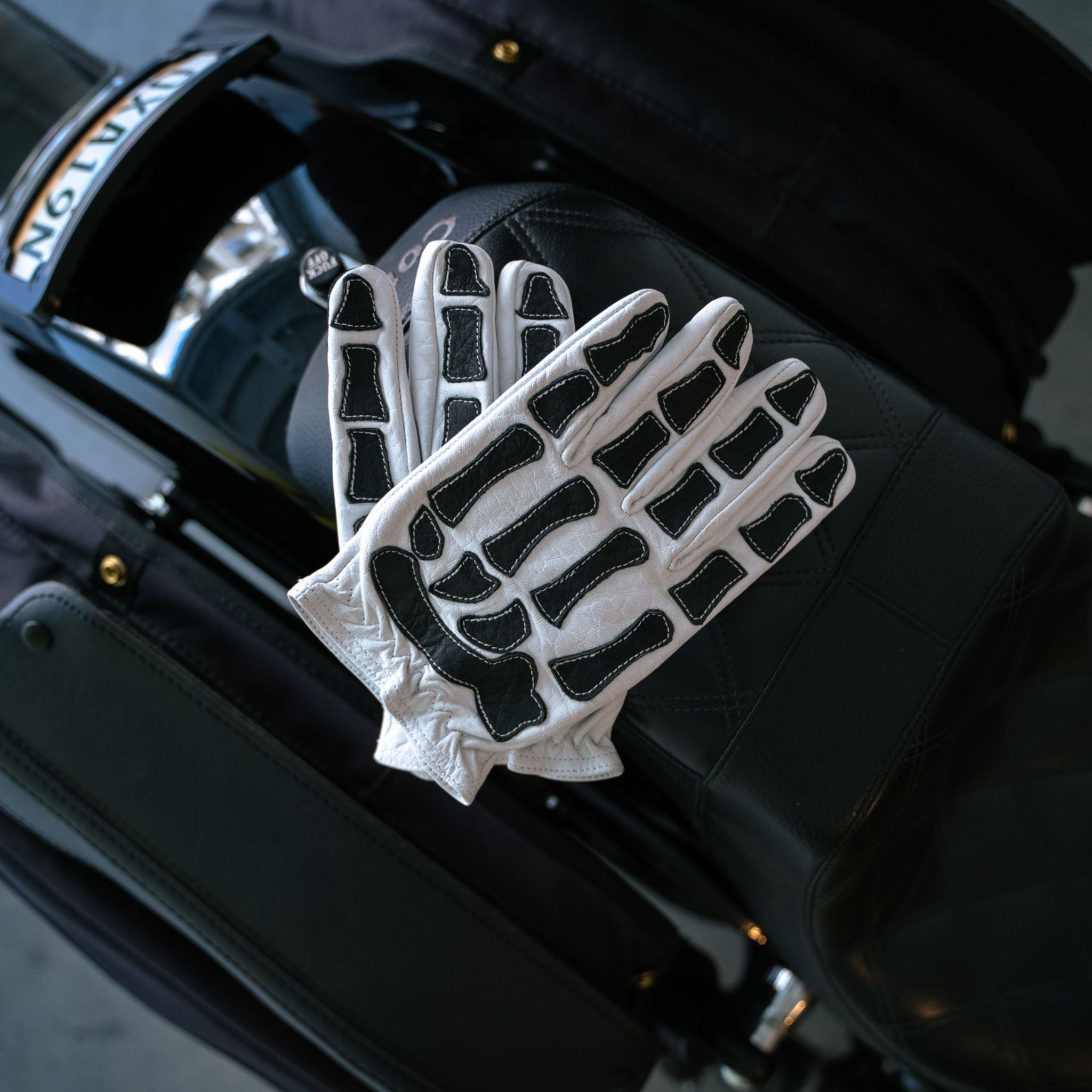 Skeleton Leather Motorcycle Gloves - White-Black – Crazy Als