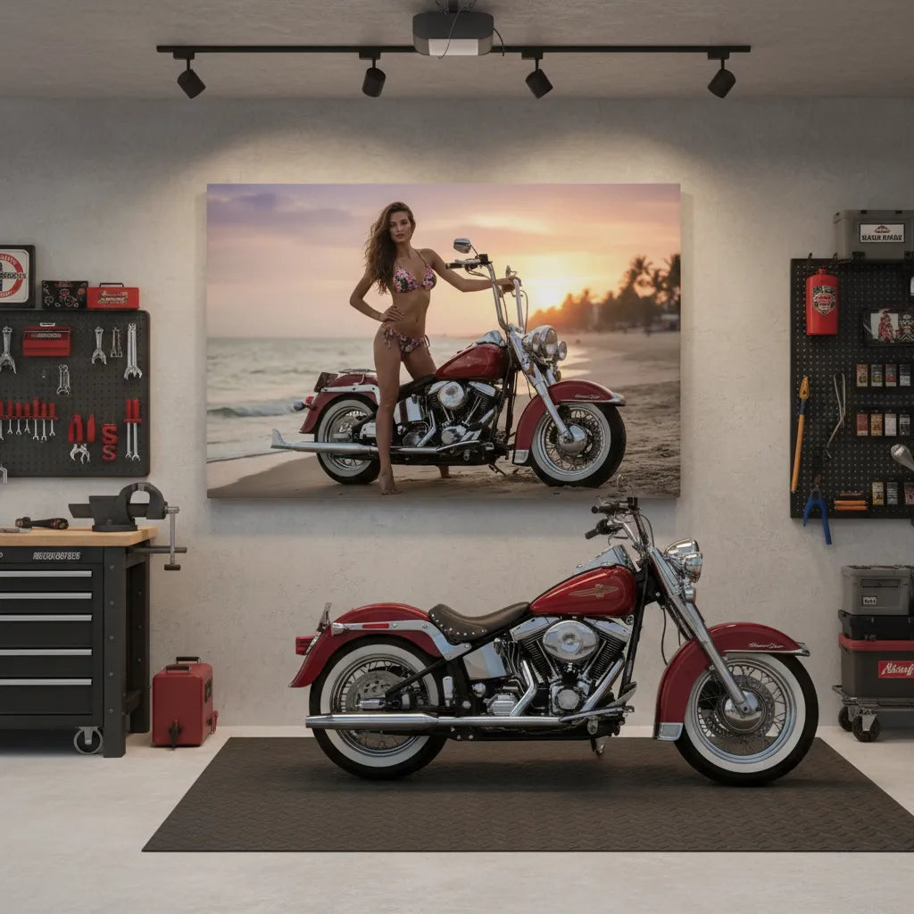 Your Bike on The Beach - Iron Vixen Pinup – Crazy Als