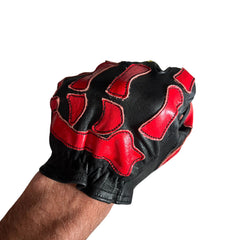 Skeleton Leather Motorcycle Gloves - Black and Red