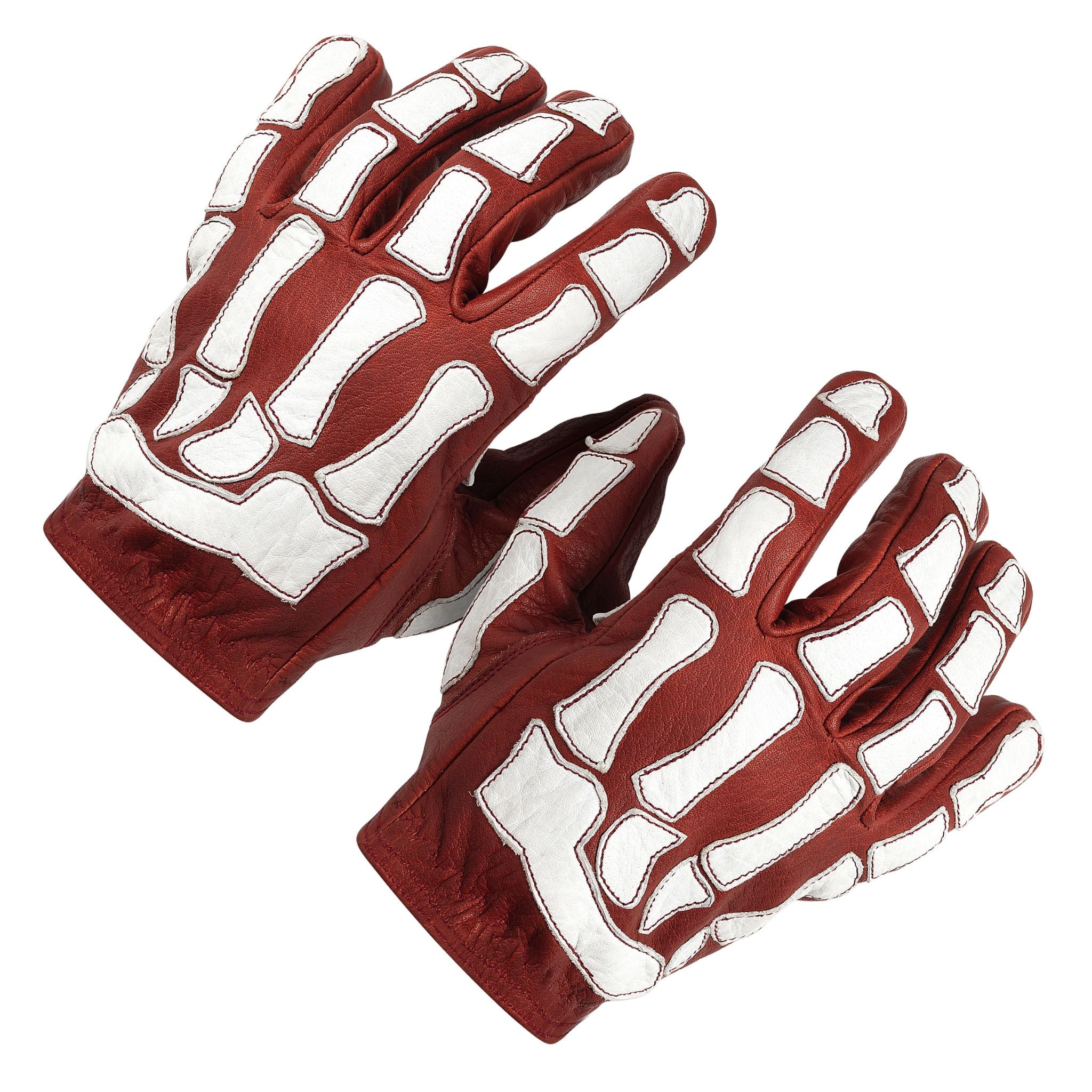 Skeleton Leather Motorcycle Gloves - Red-White – Crazy Als